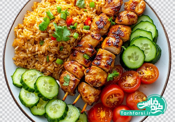 تصویر دوربری شده برنج و جوجه کباب